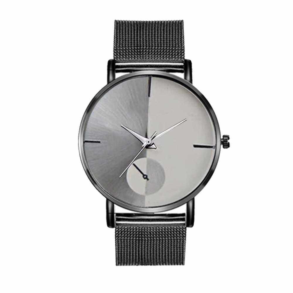 Fashion Simple Sports Quartz Watch Elegant Metal Mesh Watchband Wrist Watch Exquisite Business Alloy Watch (Black & Grey)