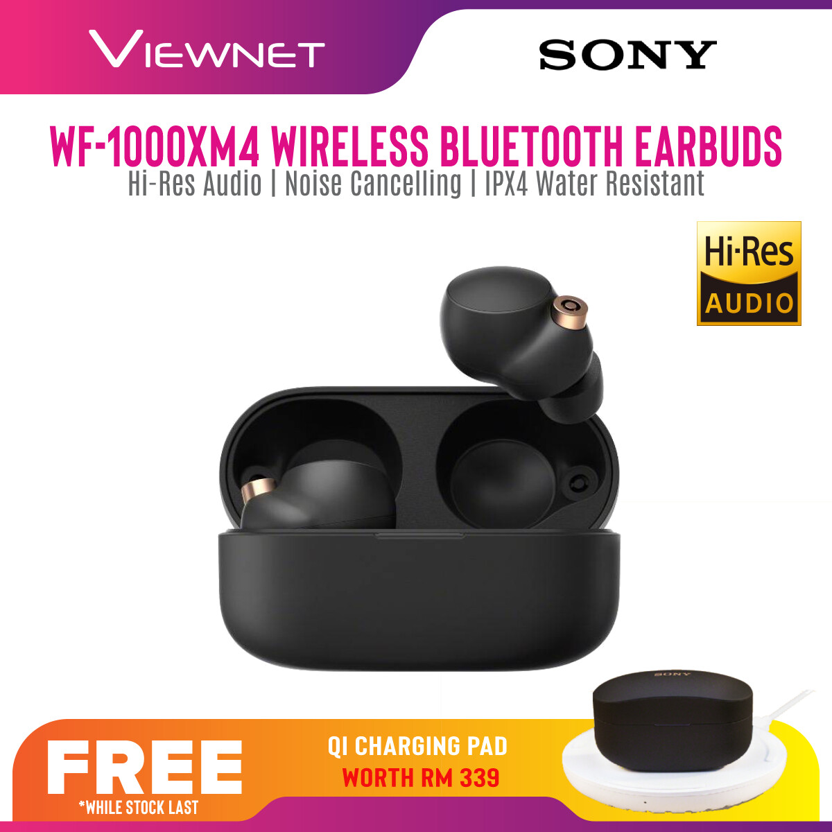 [NEW LAUNCH] Sony WF-1000XM4 / WF1000XM4 XM4 Wireless Bluetooth Noise Cancelling In Ear Earbuds with Charging Case, IPX4 Water Resistance 