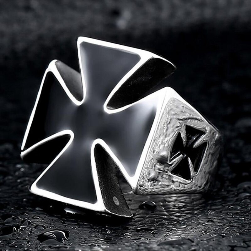 Trang Sức Nam Gothic Thời Trang, Nhẫn Chữ Thập Hoa Màu Đen Cổ Điển