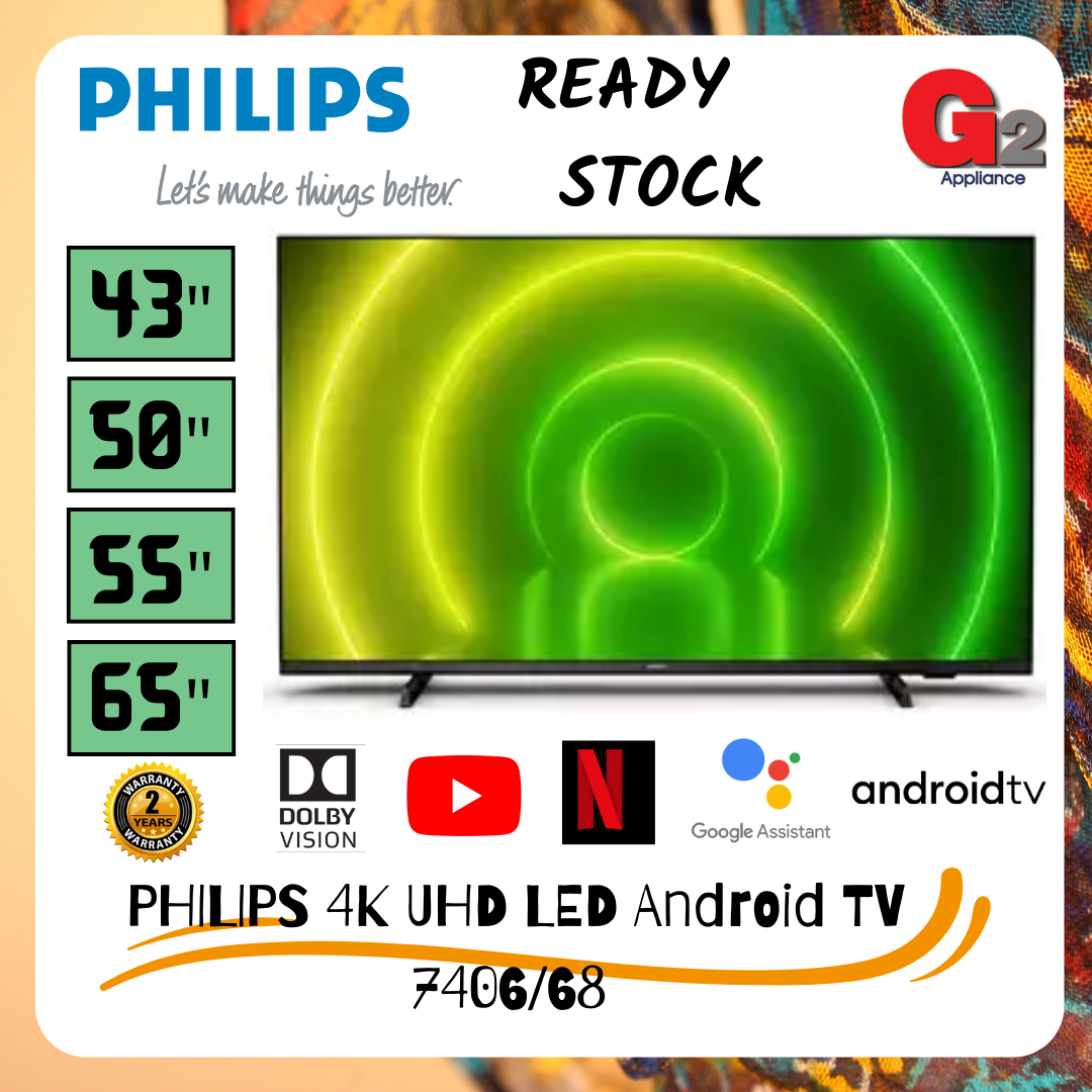 Philips 4K UHD LED ANDROID TV (43"/50"/55"/65") 43PUT7406/68 50PUT7406/68 55PUT7406/68 65PUT7406/68-PHILIPS 2 YEARS WARRANTY