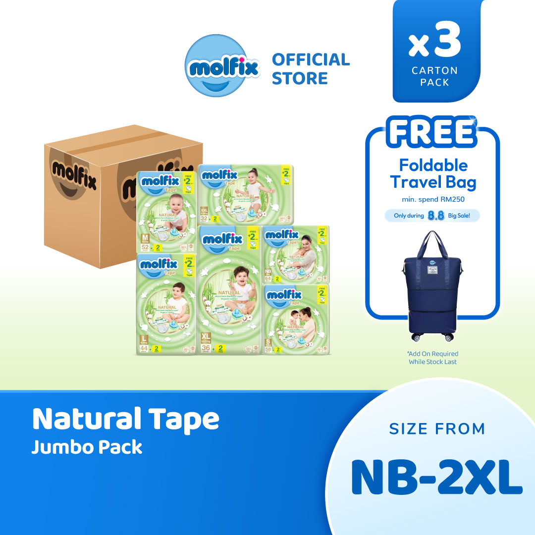 Molfix Natural Tape Super Jumbo X3 Pack (S86/M78/L66/XL54/XXL44) (Carton)