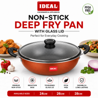 IDEAL Non-Stick Deep Cooking Pan | Glass Lid | Induction Compatible | Fry Pan | Wok Pan | Less Oil Cooking | 24CM 26CM 28CM