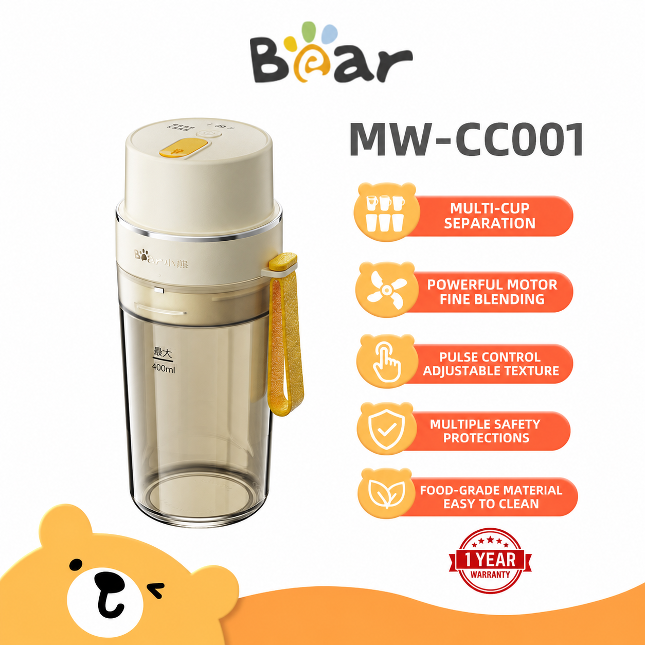 Bear Baby Food Processor 400W Mini Blender and Food Chopper with 3 Racks for Infant Complementary Food Meat and Grinding