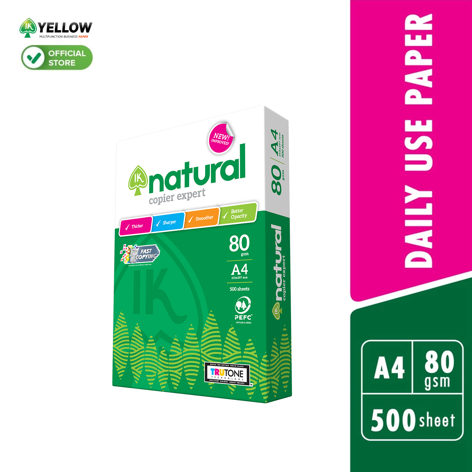 IK Natural 500s 80gsm A4 paper 1 Ream (500 sheets/ream)