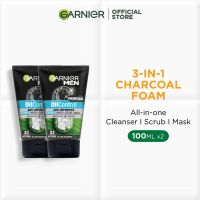 [Bundle of 2] Garnier Men Face Cleanser (100mlx2) | Acno Fight/Oil Control/Turbo Bright | Foam/Scrub/Gel/Shave/Wash