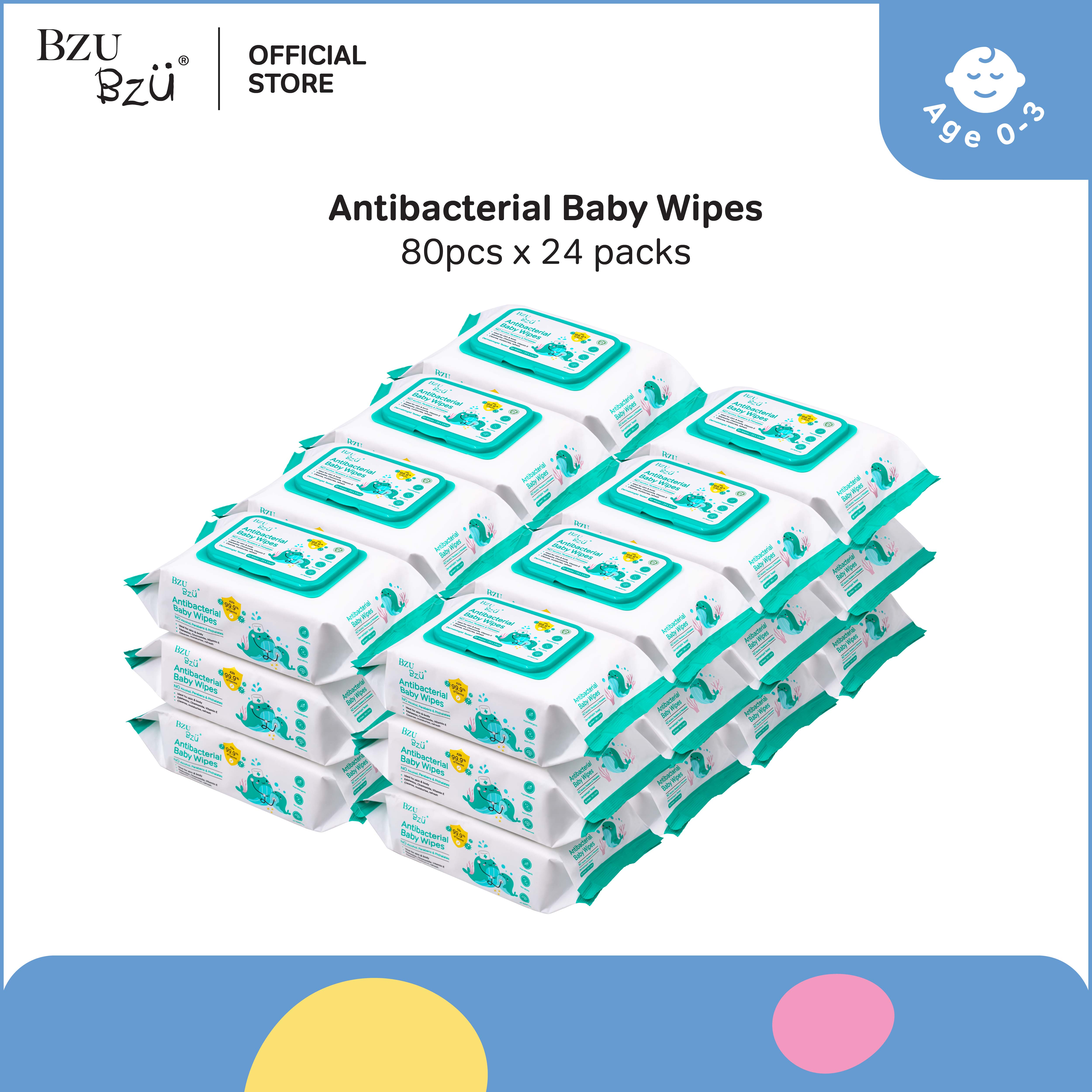 BZU BZU NEW Anti Bacterial Baby Wipes (80 pcs x 24) [Exp: Year 2028]
