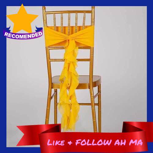Best Selling Chair Sash Bow Flounce Elastic Chair Ribbon Back Tie Bands for Wedding Party Ceremony Banquet (Yellow)