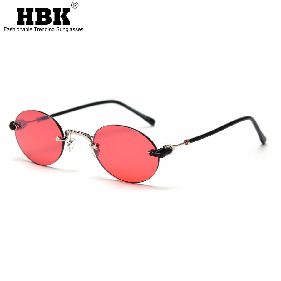 {xixi Chery] HBK Oval Rimless Sunglasses Women Men Red Mirror Lens Metal Frame Fashion Small Vintage Frameless Sun Glasses Ladies 2021