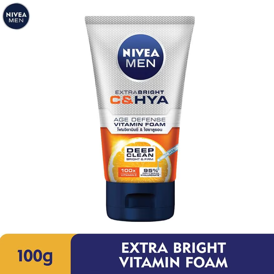 NIVEA MEN Extra Bright C&HYA Age Defense Vitamin Series Skincare Products (Foam Cleanser 100g / Serum SPF30 45ml)