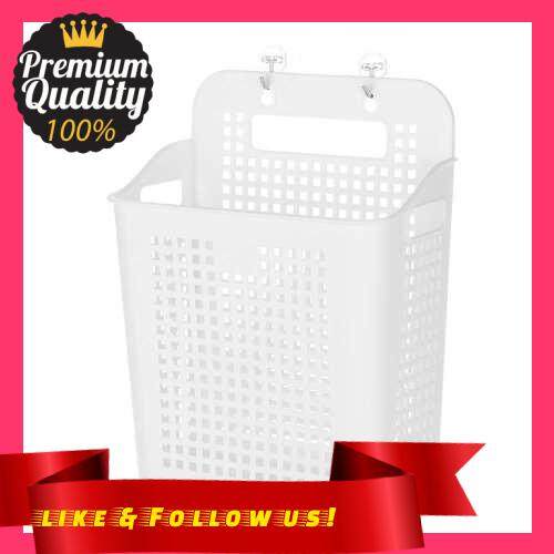 People\'s Choice Plastic Laundry Basket with Adhesive Hooks and Portable Handle Storage Baskets No Drilling Installation for Kitchen Bathroom Laundry Room (White)