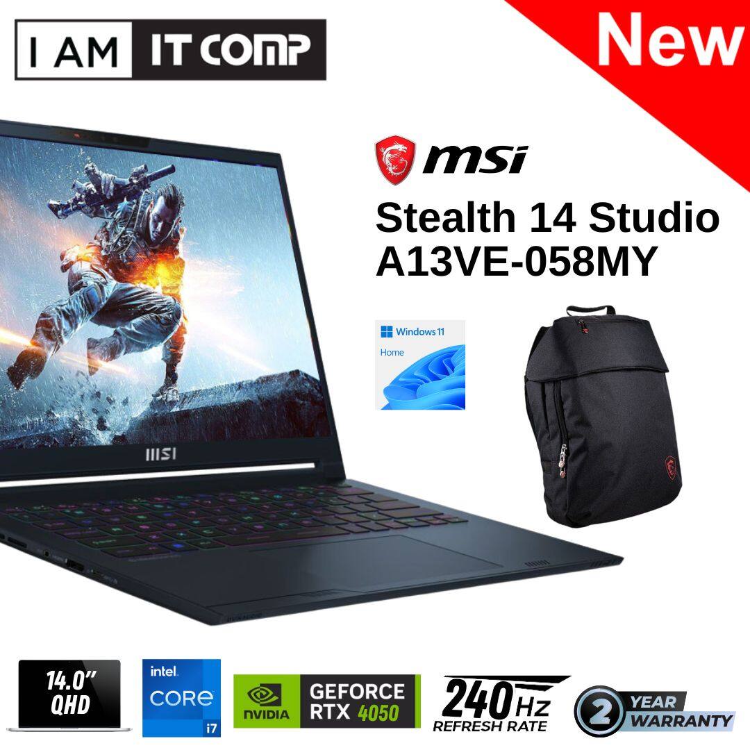 MSI Stealth 14 Studio A13VE-058MY 14" QHD 240Hz Gaming Laptop (i7-13700H/64GB/1TB SSD/RTX 4050, GDDR