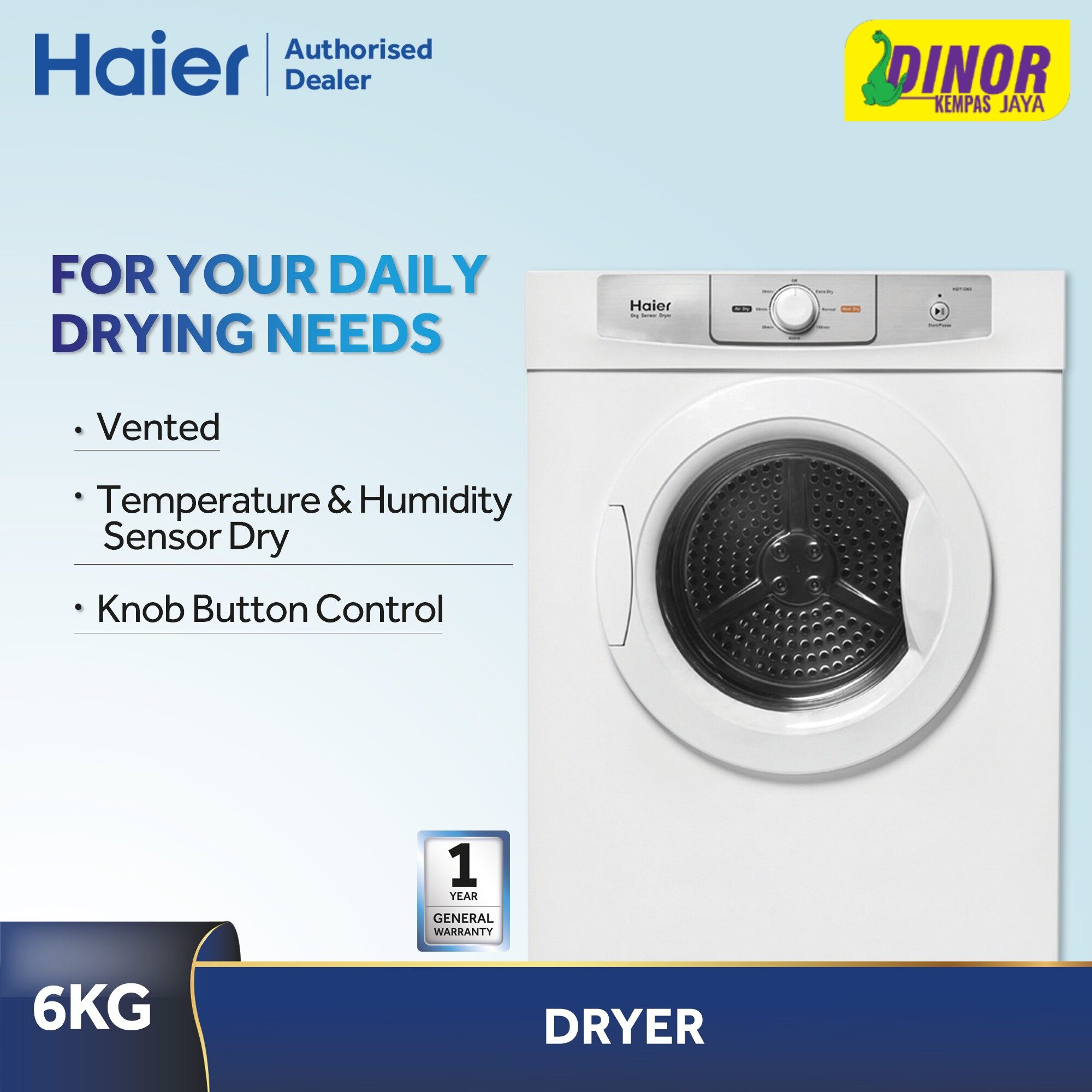 Haier Tumbler Dryer with Sensor Dry 6kg HDY-D60  ( Pengering Baju ) clothes Dryers