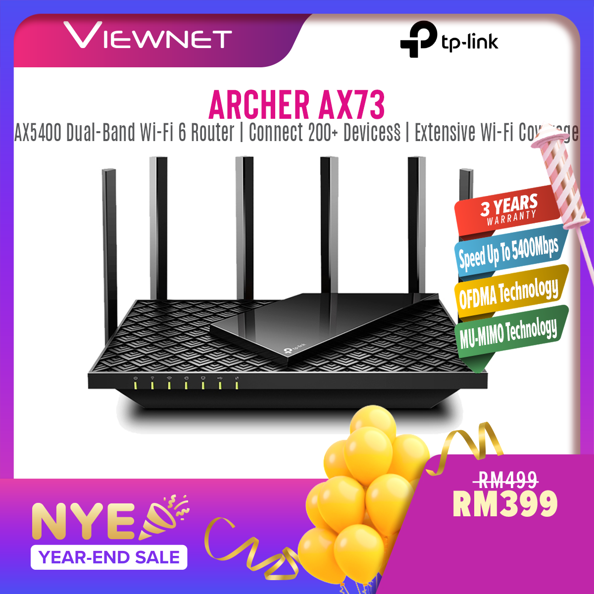 [READY STOCK] TP-LINK ARCHER AX73 AX5400 DUAL BAND GIGABIT WIFI 6 ROUTER