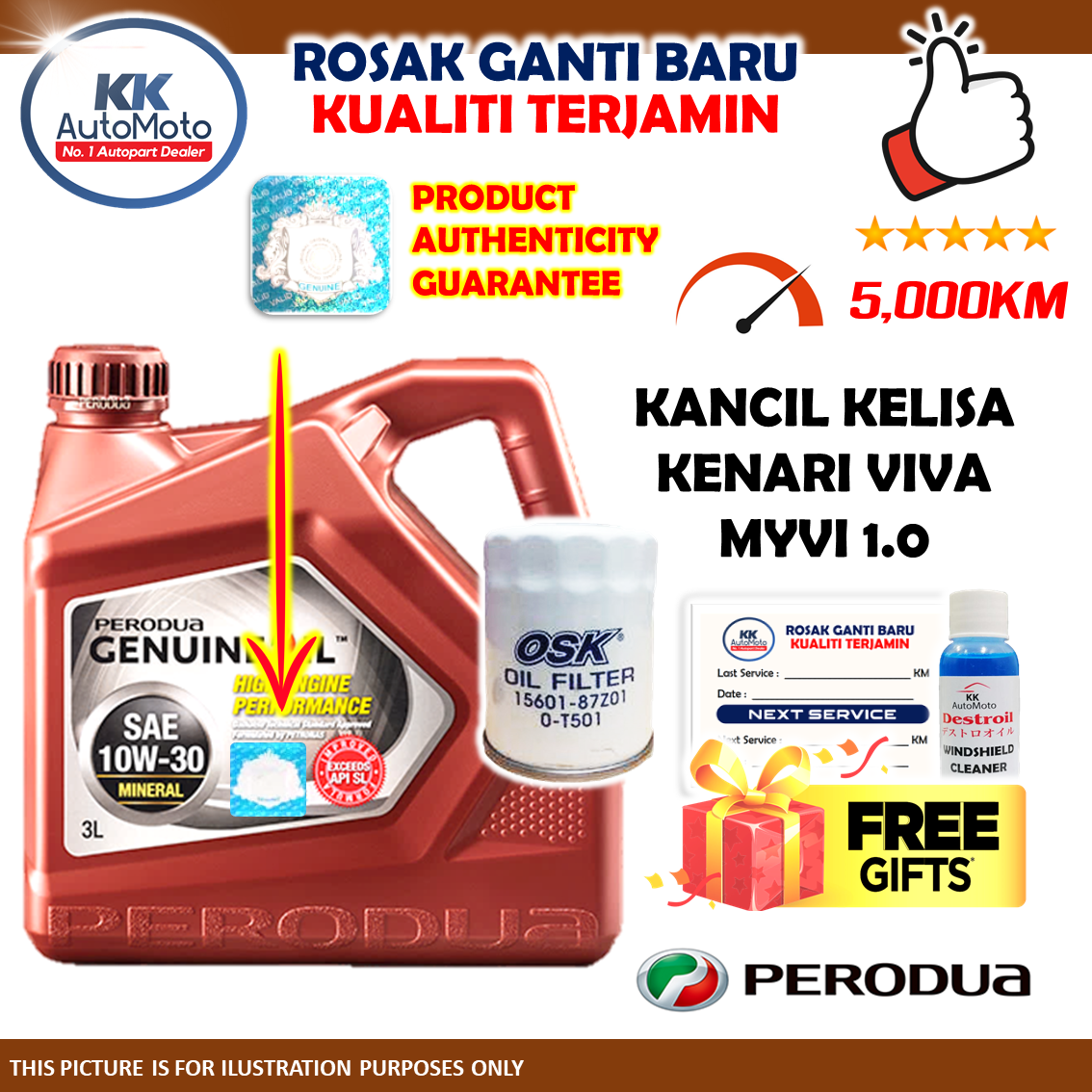 Perodua Kancil Kelisa Kenari Viva Myvi - Minyak Hitam Mineral 10W-30 10W30 10W 30 3L Engine Oil + OSK Oil Filter O-T501