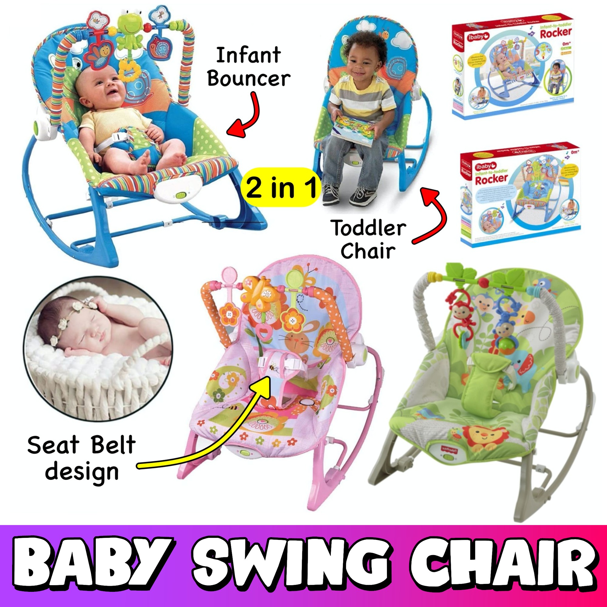 🌹READY STOCK🌹BABY INFANT ROCKING SWING CHAIR Baby Electric Cradle Swing For Newborn Metal Rocking Chair