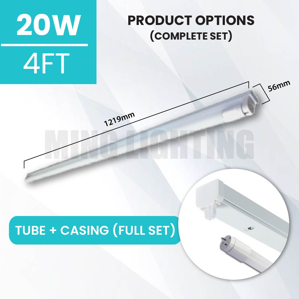 LED Fluorescent T8 4Ft Complete Set Light Lampu Kalimantang Panjang Casing Wall Ceiling Lighting Mentol Siling Dinding