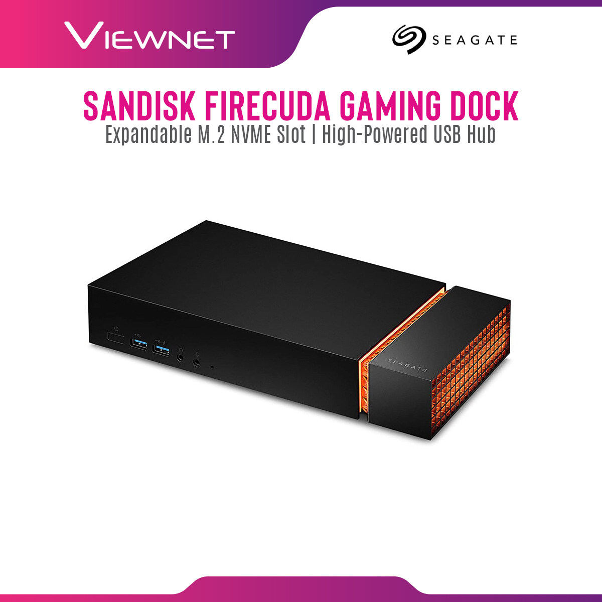 Seagate FireCuda Gaming Dock 4TB with Expandable M.2 NVMe SSD Slot, Customisable RGB LCD Lighting, Thunderbolt 3 Powered USB Hub