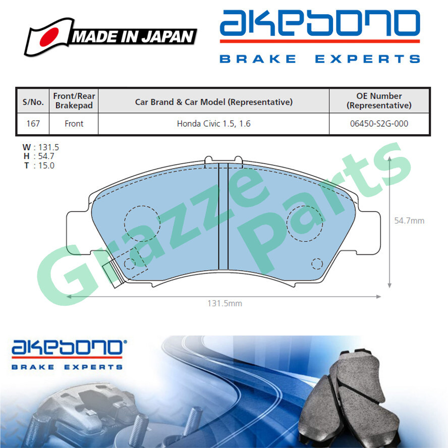 AKEBONO Brake Pad Front for AN-377WK Honda City SEL Jazz Civic SR4 SO4