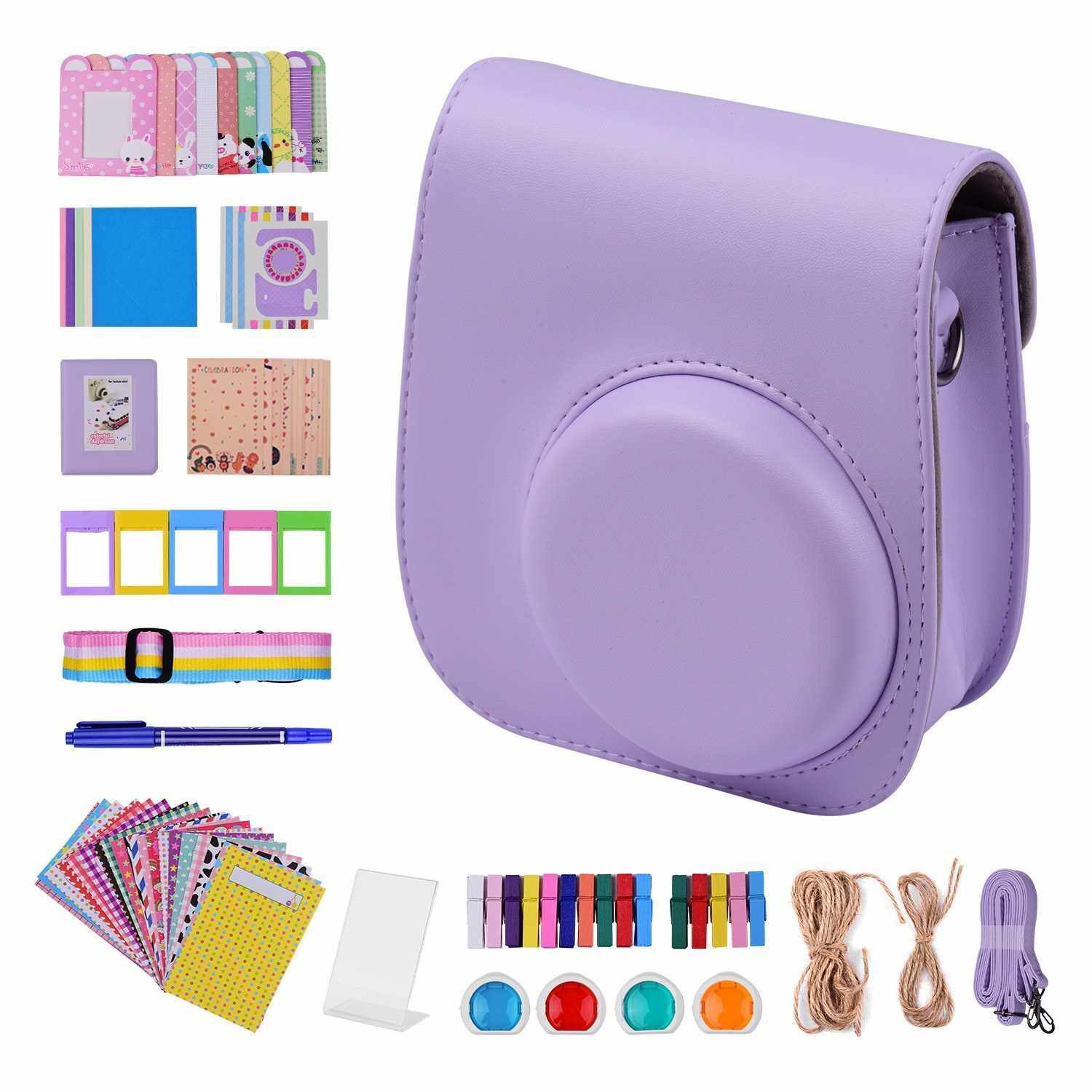 12-in-1 Instant Camera Accessories Bundle Kit Compatible with Fujifilm Instax Mini 11 Including Camera Bag/Camera Strap/Photo Album/Photo Clips/Photo Frame/Hanging String/Stickers/Pen/Filters (Purple)