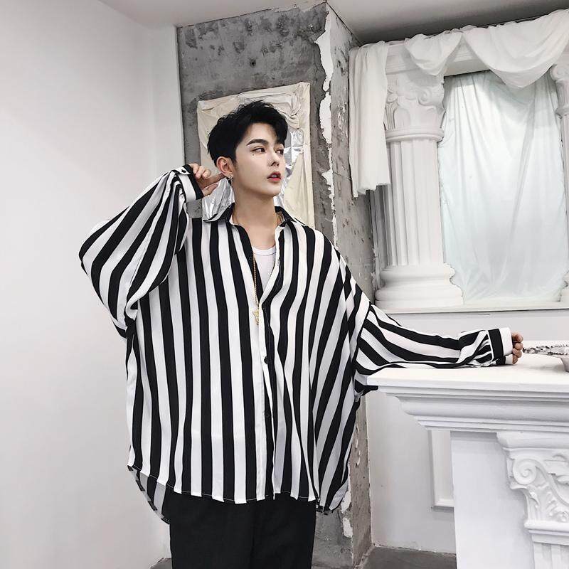 Pre Order Men Black And White Stripe Long Sleeve Shirt