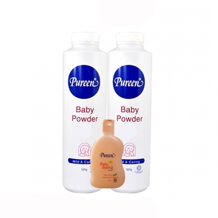 PUREEN BABY POWDER 2 x 525 g WITH BABY BATH w/PEACH 150 ML