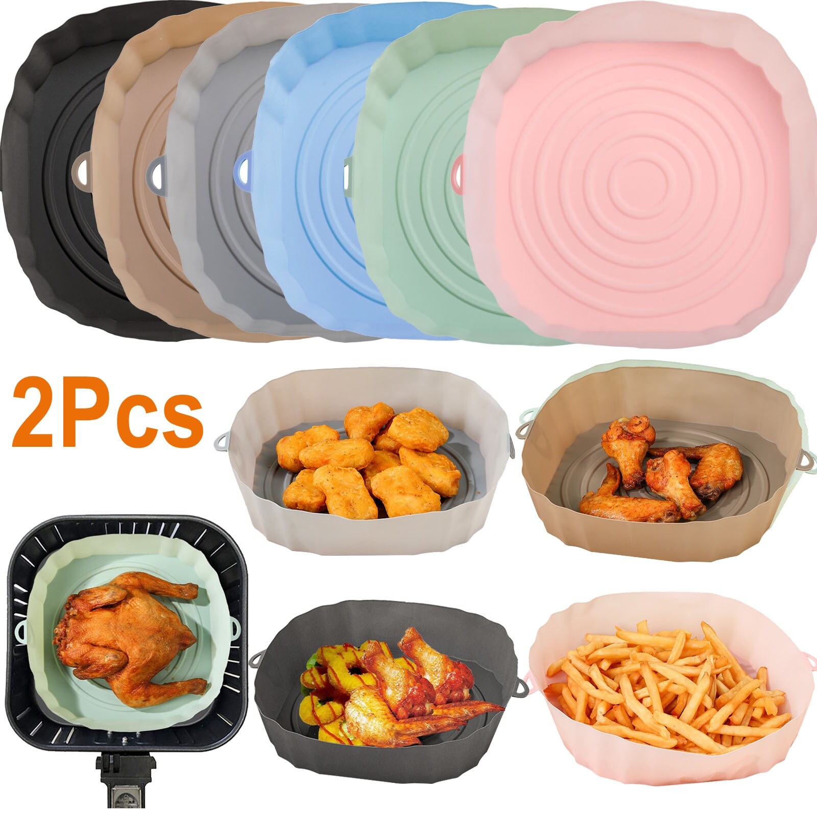 [Khay nướng bánh S pans】】 2 cái nồi chiên ít dầu Silicone giỏ tái sử dụng nồi chiên không khí khay n