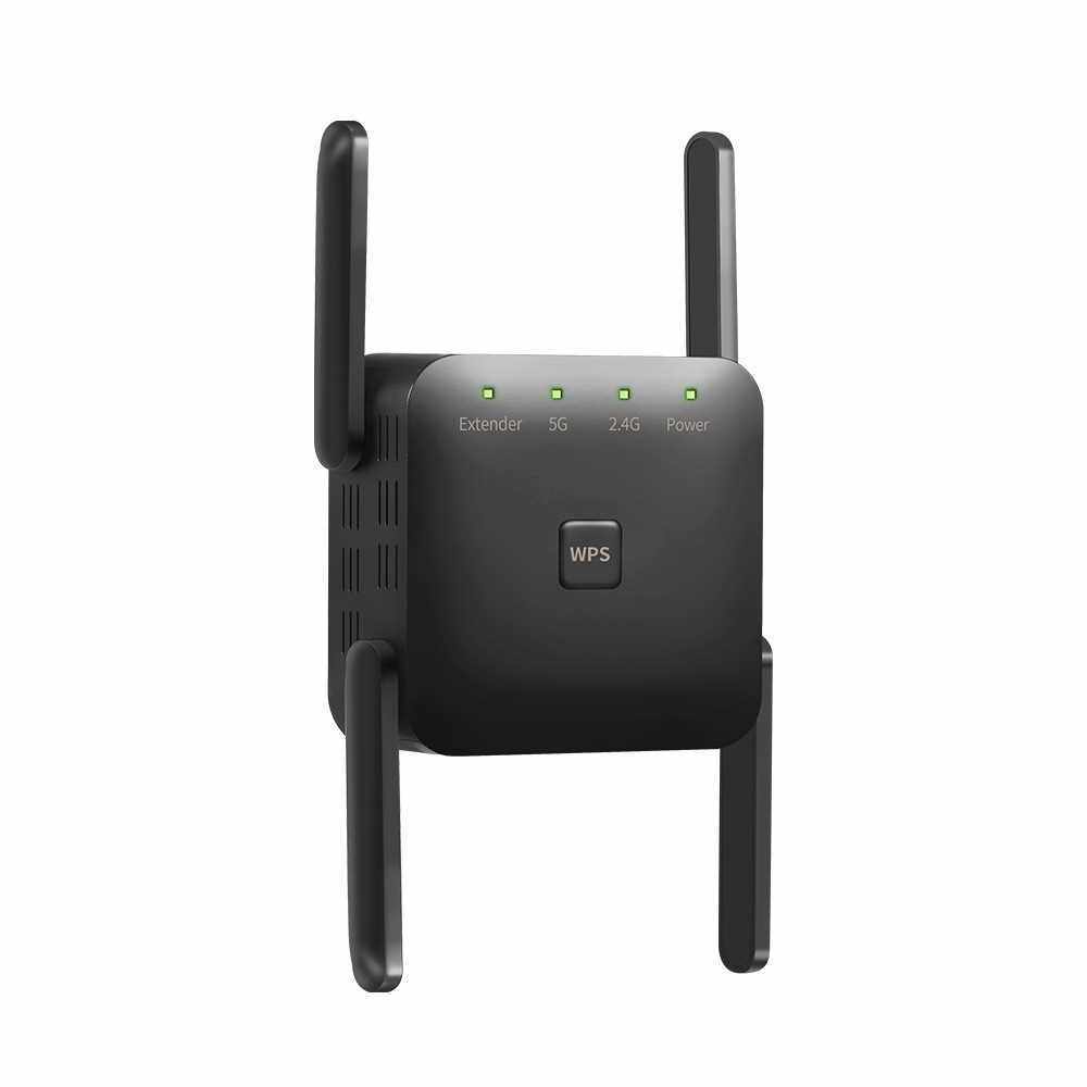 1200Mbps Dual Frequency 2.4G/5G Wireless Repeater WiFi Signal Amplifier WiFi Range Extender for Home Office Black EU Plug (Black)