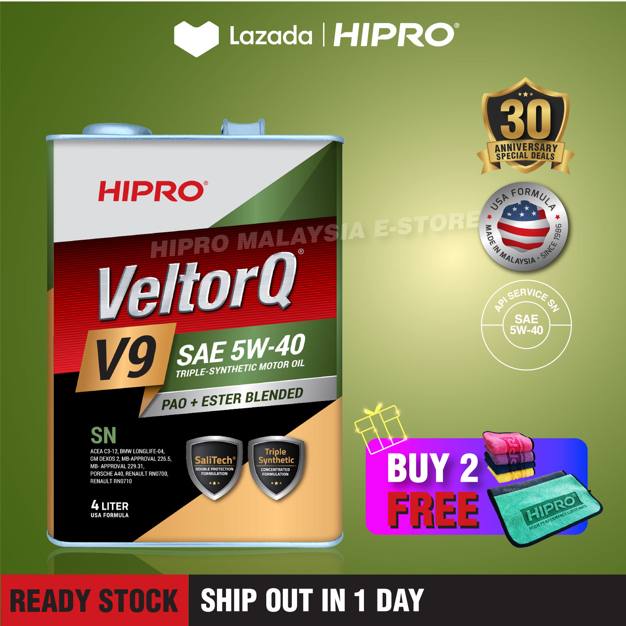 HIPRO VeltorQ V9 SAE 5W40 4L 【 PAO + ESTER 】Triple Synthetic Engine