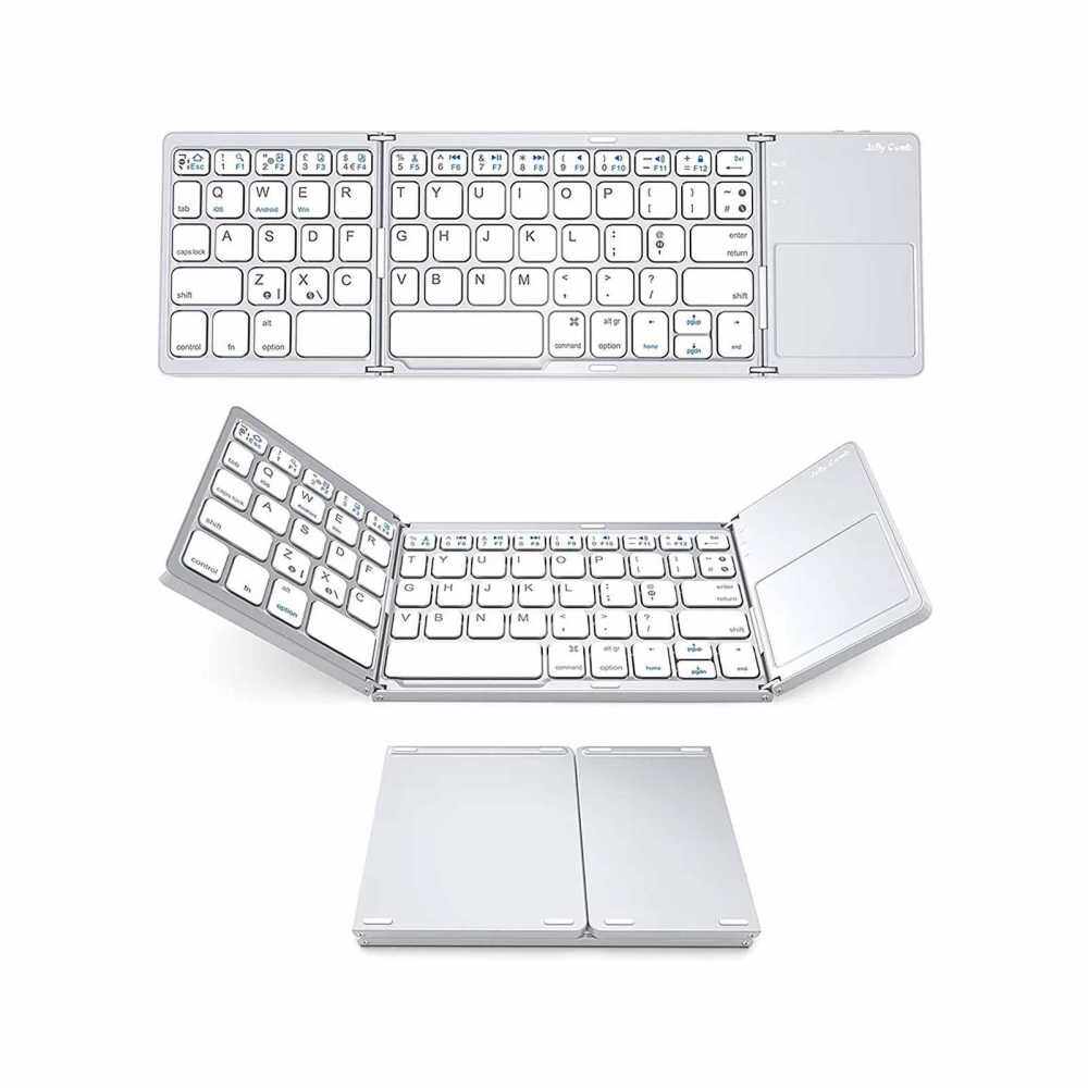 Wireless BT Keyboard Mini Folding Keyboard Portable Ultra Slim BT Keyboard with Touchpad for Windows/Android/iOS Silver (Silver)