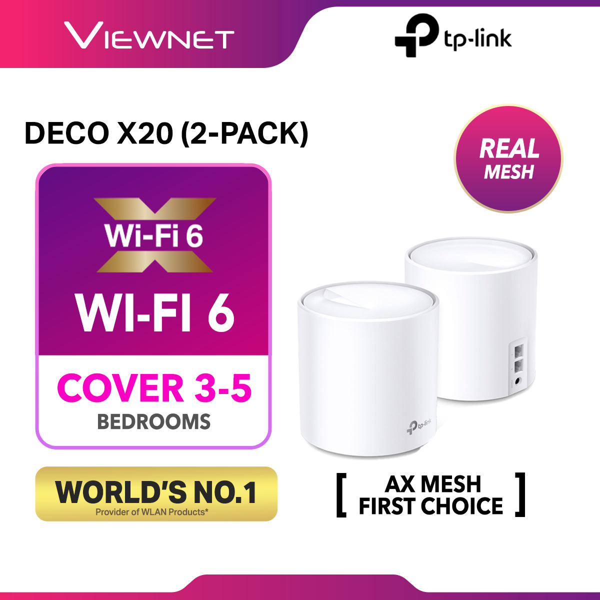 TP-Link Deco X20 (2 Pack) - AX1800 Whole Home Mesh Wi-Fi System AP Mode or Router Mode Support Unifi Turbo/Maxis/Fibre