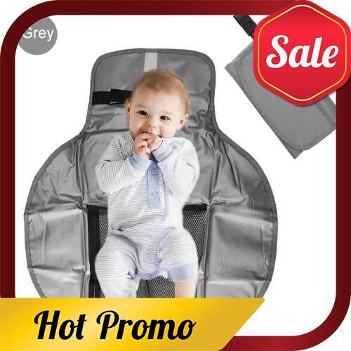 Portable Diaper Changing Pad Baby Waterproof Diaper Bag Mat Foldable Outdoor Travel Changing Station with Pockets for Wipes (Grey)