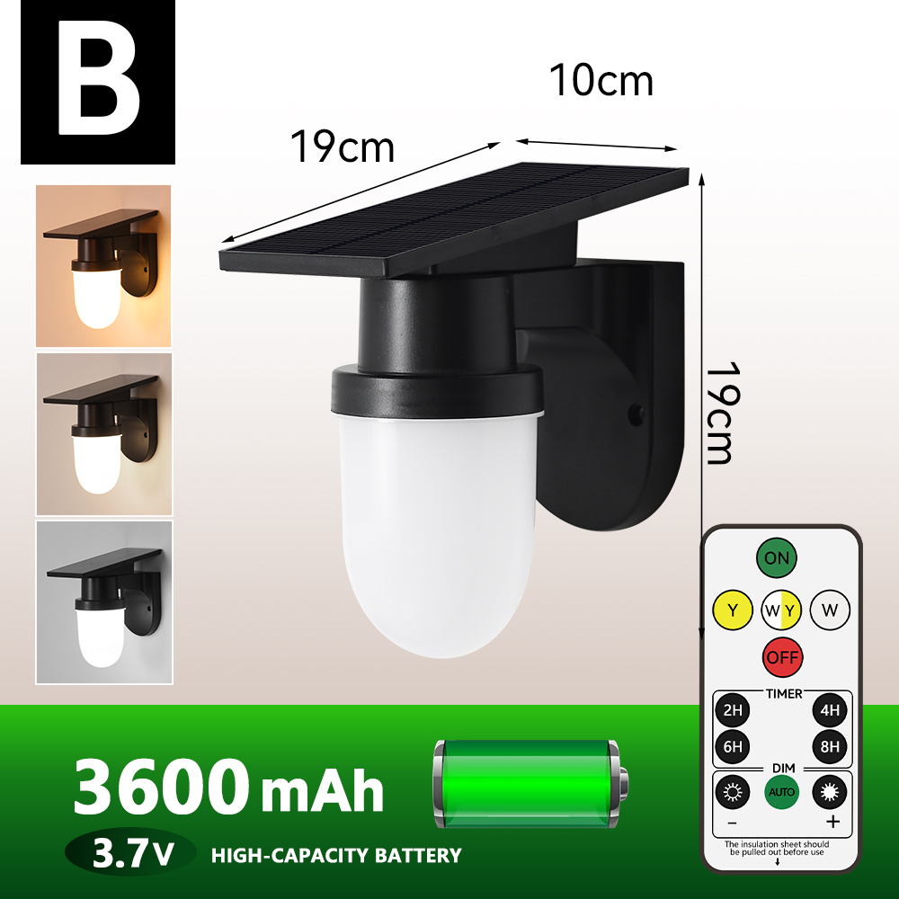 LUCKYLED Solar Wall Light Remote Control Large battery 3600mAh 3 Colors Waterproof IP65 Outdoor lamp