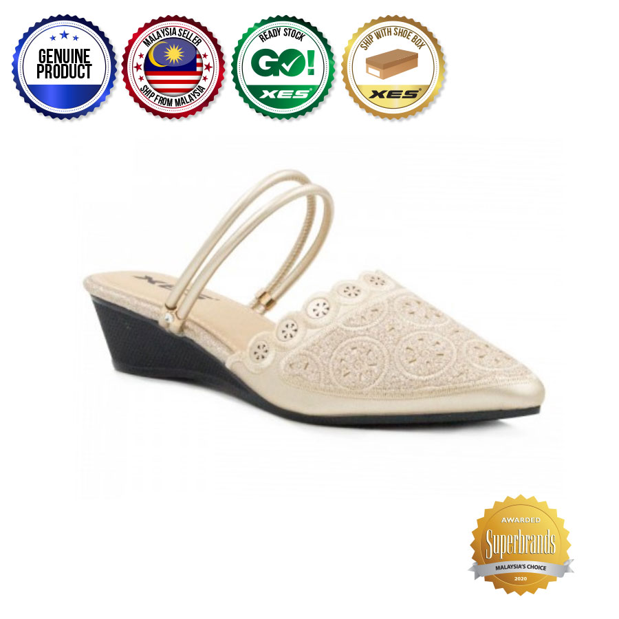 XES Ladies LC638-34 Flower Lace Flats (Grey , Light Gold)