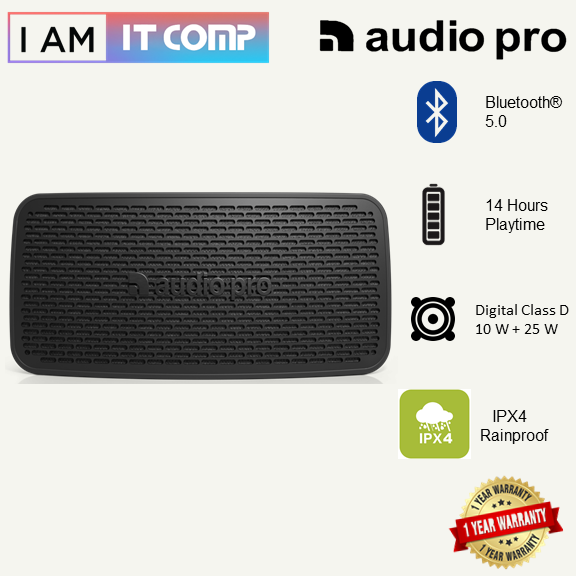 Audio Pro P5 Wireless Bluetooth Speaker / Digital Class D Amplifier 10W + 25W / 1 Dome Tweeter / 3.2custom long throw Woofer / AUX 3.5mm / 14 Hours Battery Life