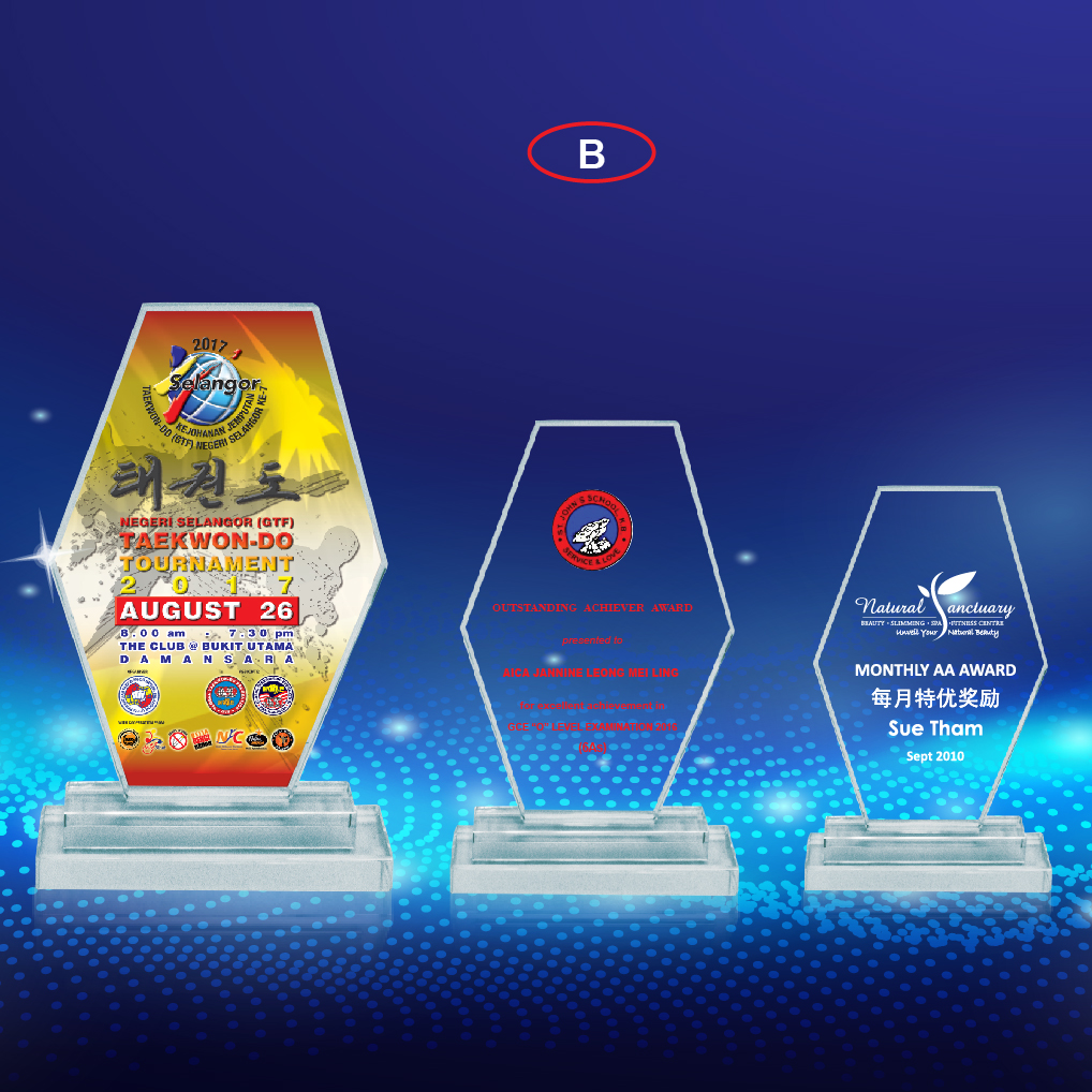 Crystal Trophy - Plaque Award (CRT90108 A/B/C) 5 DAYS DELIVER LOGO & WORDING FREE
