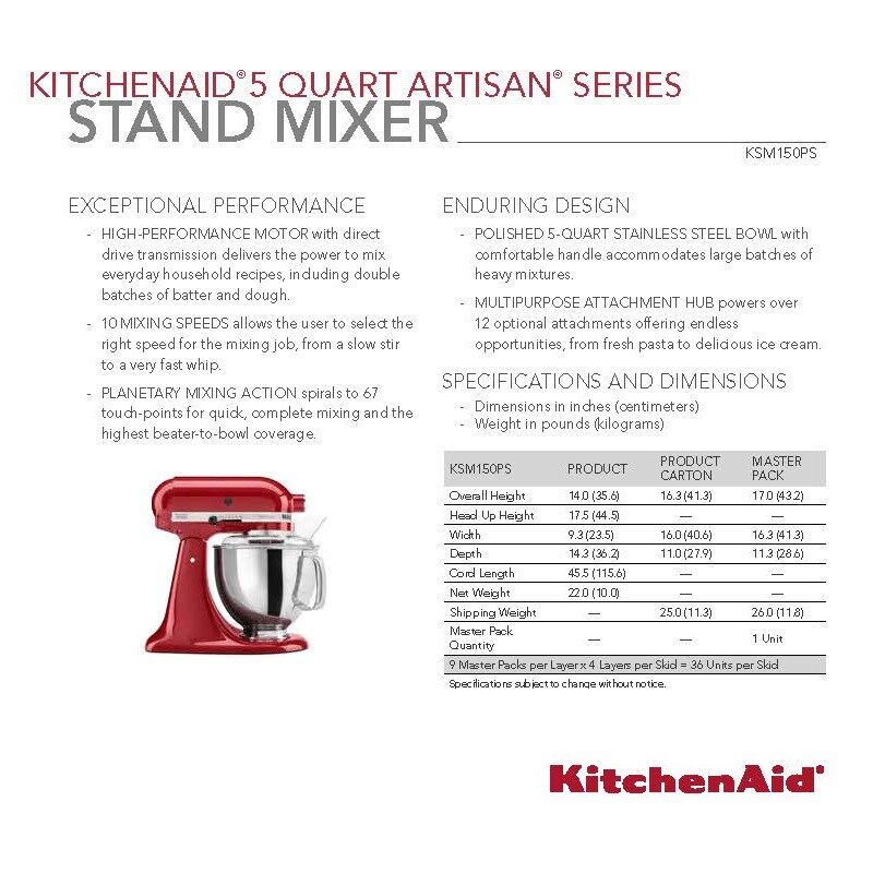KitchenAid 4.8L Artisan TiltHead Stand Mixer 5KSM150PSBER (Empire Red