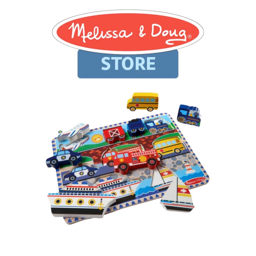 Melissa & Doug Vehicles Wooden Chunky Puzzle (9 Pcs) - Age 2+ Shapes Matching Skills