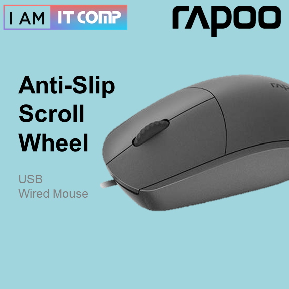 RAPOO N100 Full Size Design Wired Mouse / USB 3.0 / Ambidextrous Design / 1600 DPI / 3 buttons Non-Slip Scroll Wheel / Plug & Play