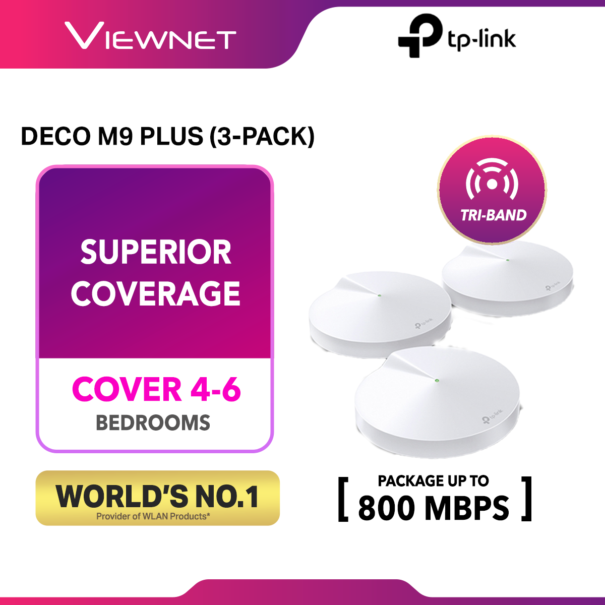 TP-Link Deco M9 Plus (3 PACK) - AC2200 Mesh WiFi Wireless Tri-Band Gigabit Router 2.4GHz + 5GHz Wi-Fi