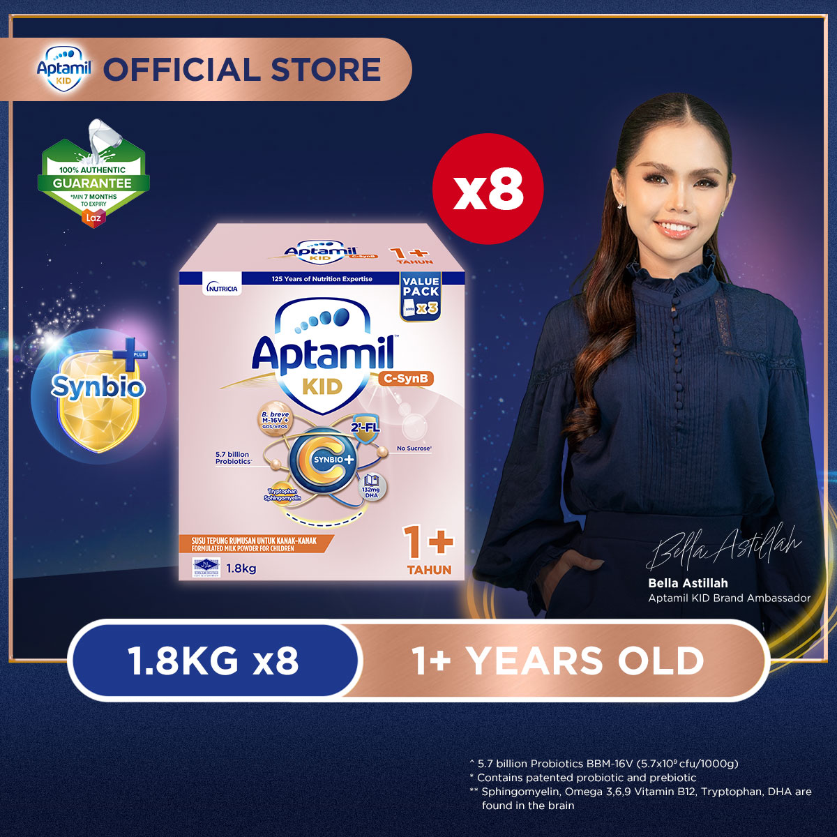 Aptamil KID C-SynB Growing Up Formula - 1+ Years 1.8KG X 8 (Susu Milk Powder milk powder)