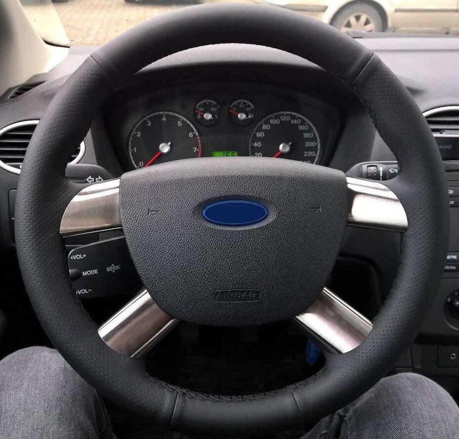 [HOT WQQYWHIH 538] CARDAK Black Artificial Leather Hand-stitched Car Steering Wheel Cover for Ford Focus 2 2005-2011 Kuga 2008-2011 C-MAX 2007-2010
