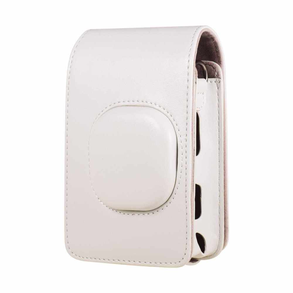 Compact Size Instant Camera Case Bag PU Leather with Shoulder Strap Compatible with Fujifilm Fuji Instax mini LiPlay (White)