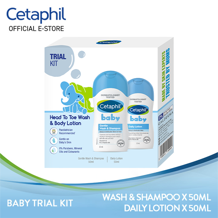 Cetaphil Baby Trial Kit (Gentle Wash & Shampoo 50ML + Daily Lightweight Lotion 50ML) For Baby Delicate Skin