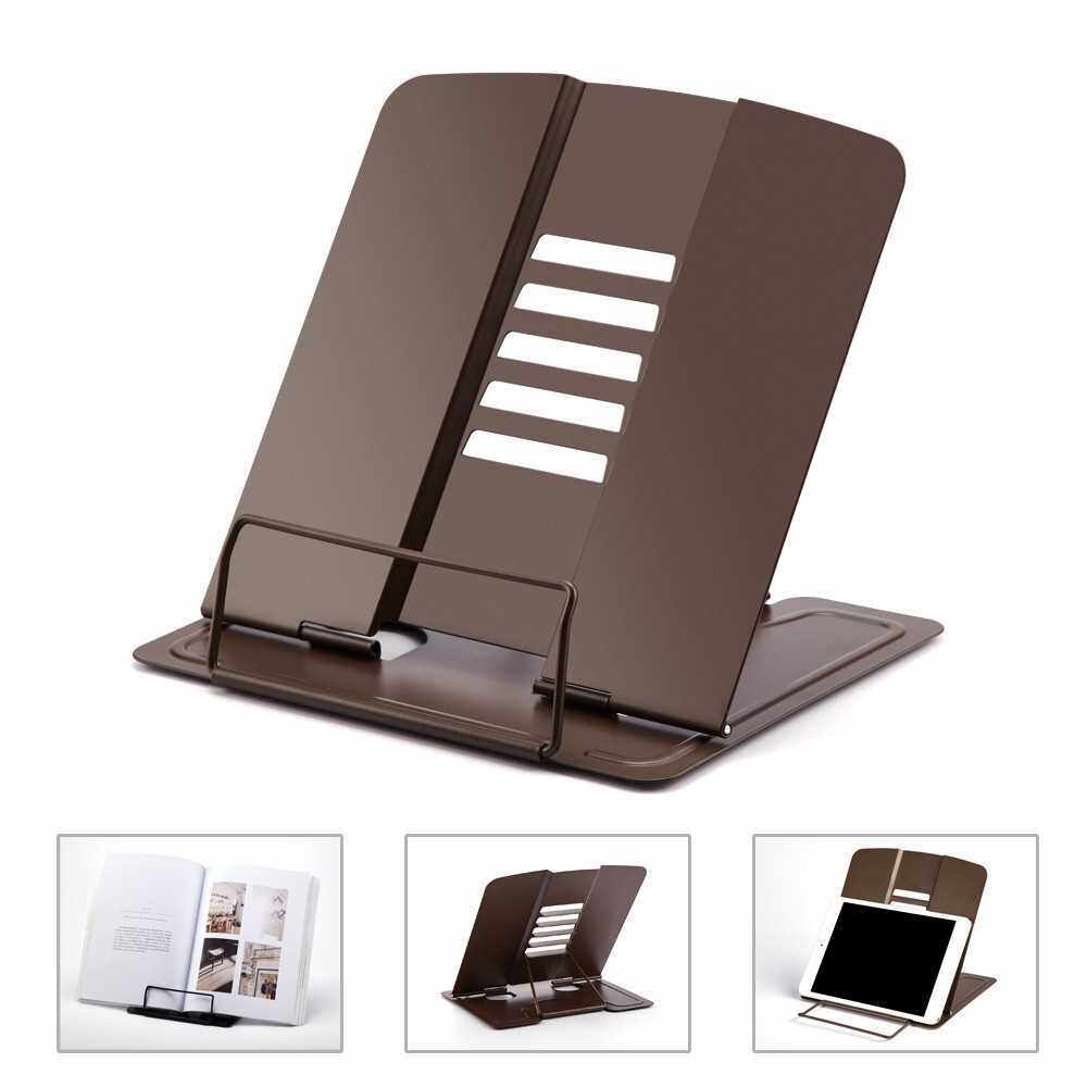 Portable Metal Book Stand Book Holder Adjustable 5 Angles Bookstand Document Holder Bookshelf Reading Accessories Tool for Music Book Document Textbook Kitchen Cookbook Recipe Tablet (Coffee)