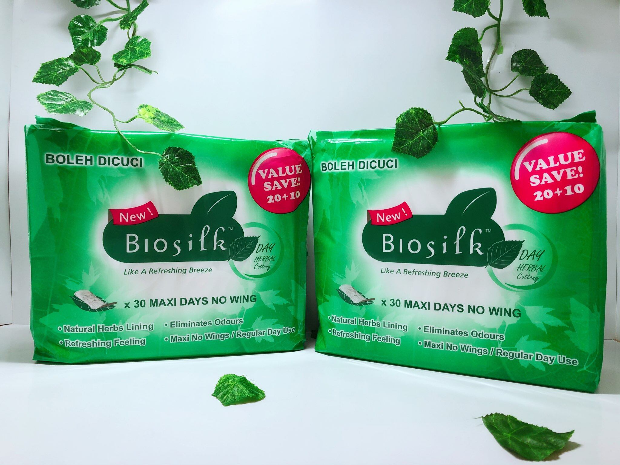 Biosilk Herbal Maxi Dayuse No Wing Sanitary Napkins / Pads 24cm 30's
