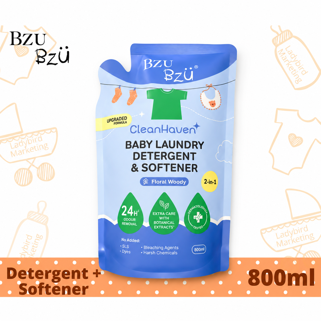 Bzu Bzu Baby Laundry Detergent & Softener 2-in-1 Refill Pack (800ML)