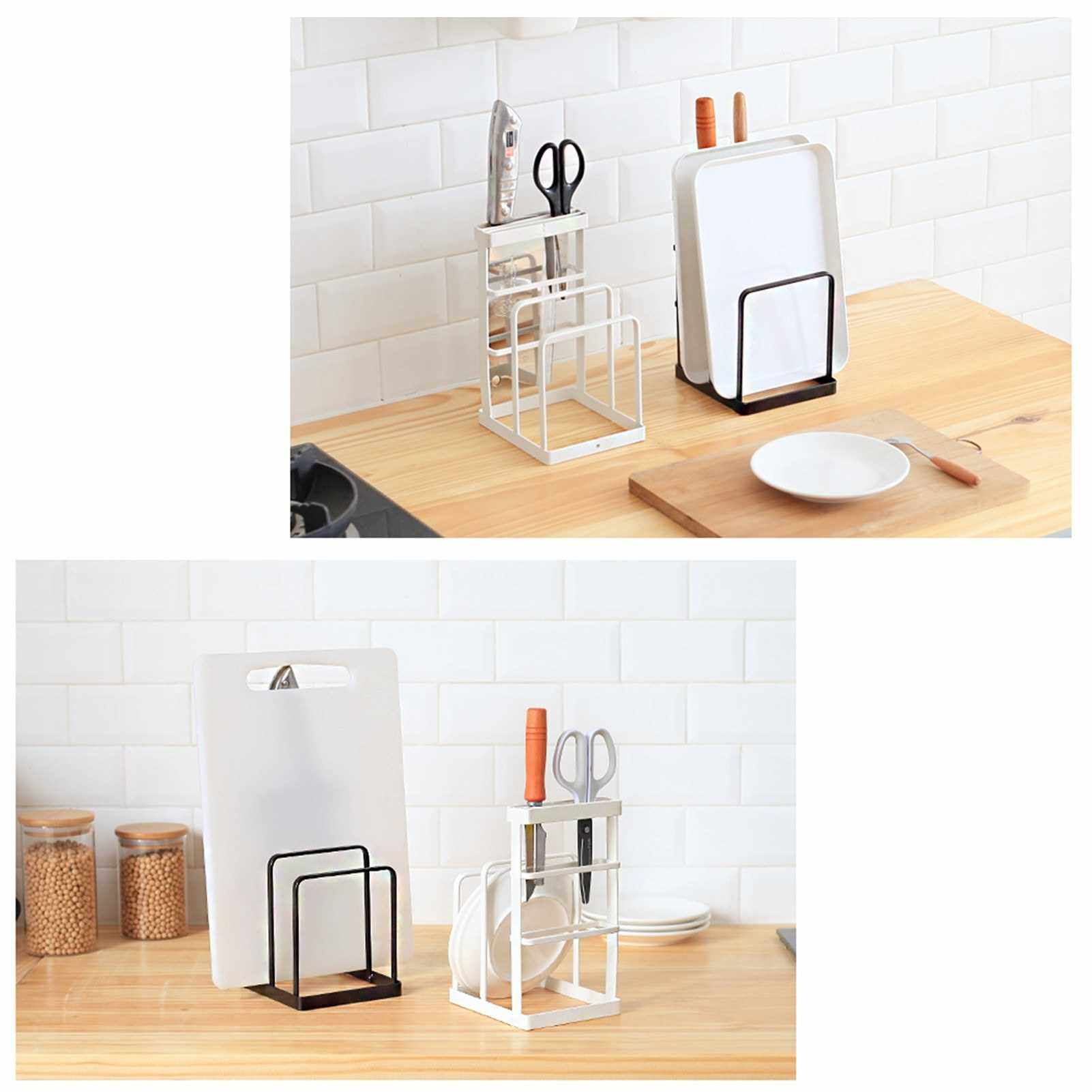 Best Selling Knife Block with Cutting Board Holder Chopping Board Organizer Kitchen Knife Rack Pot Lid Holder Kitchen Drying Rack Pot Cover Storage Stand Kitchen Countertop Organizer (Brown)
