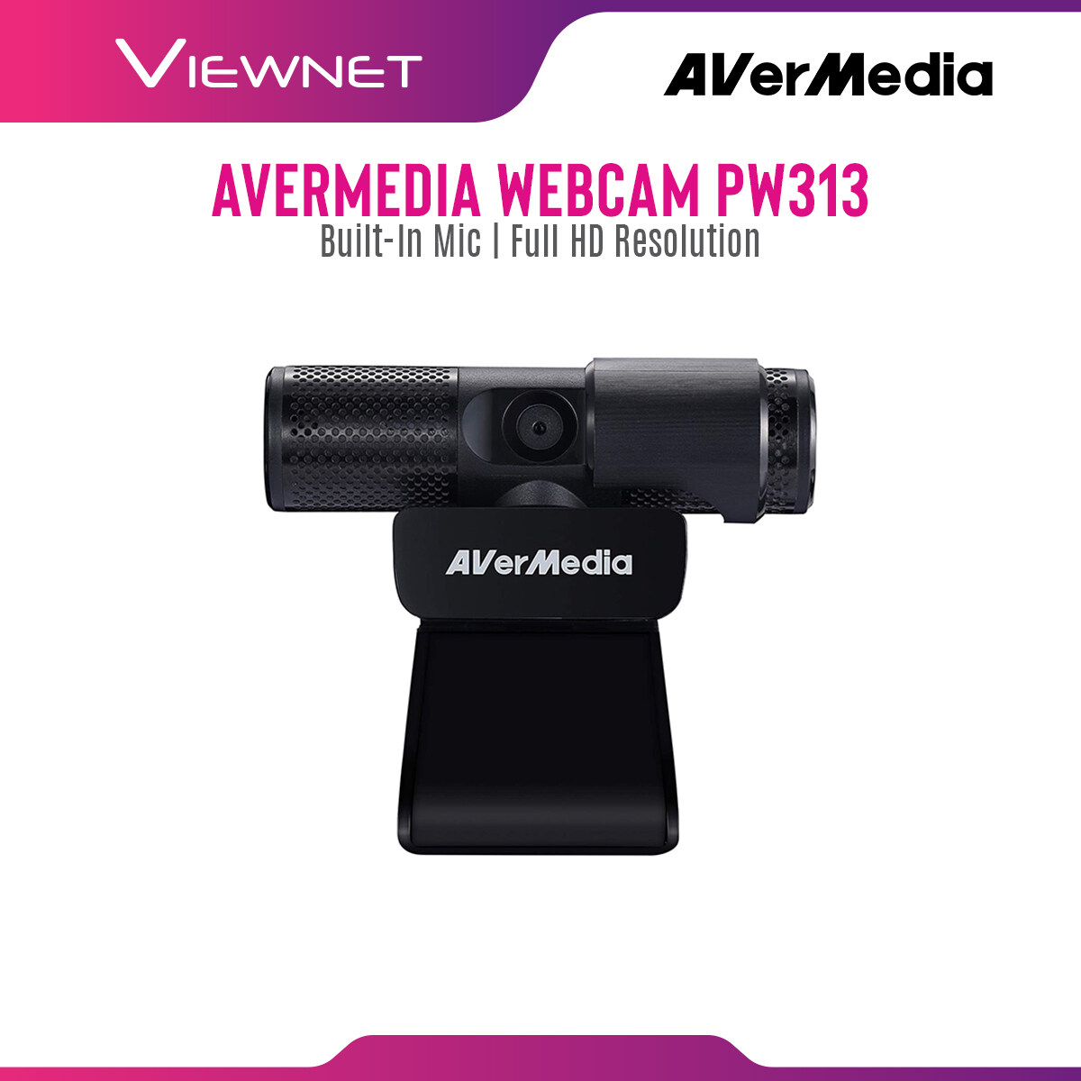 Avermedia Wired Webcam PW313 with USB 2.0 Connection, 1080p Full HD Resolution, Fixed Focus, Built-in Dual Microphone, 1/2.7â€™â€™ CMOS Sensor 2MP