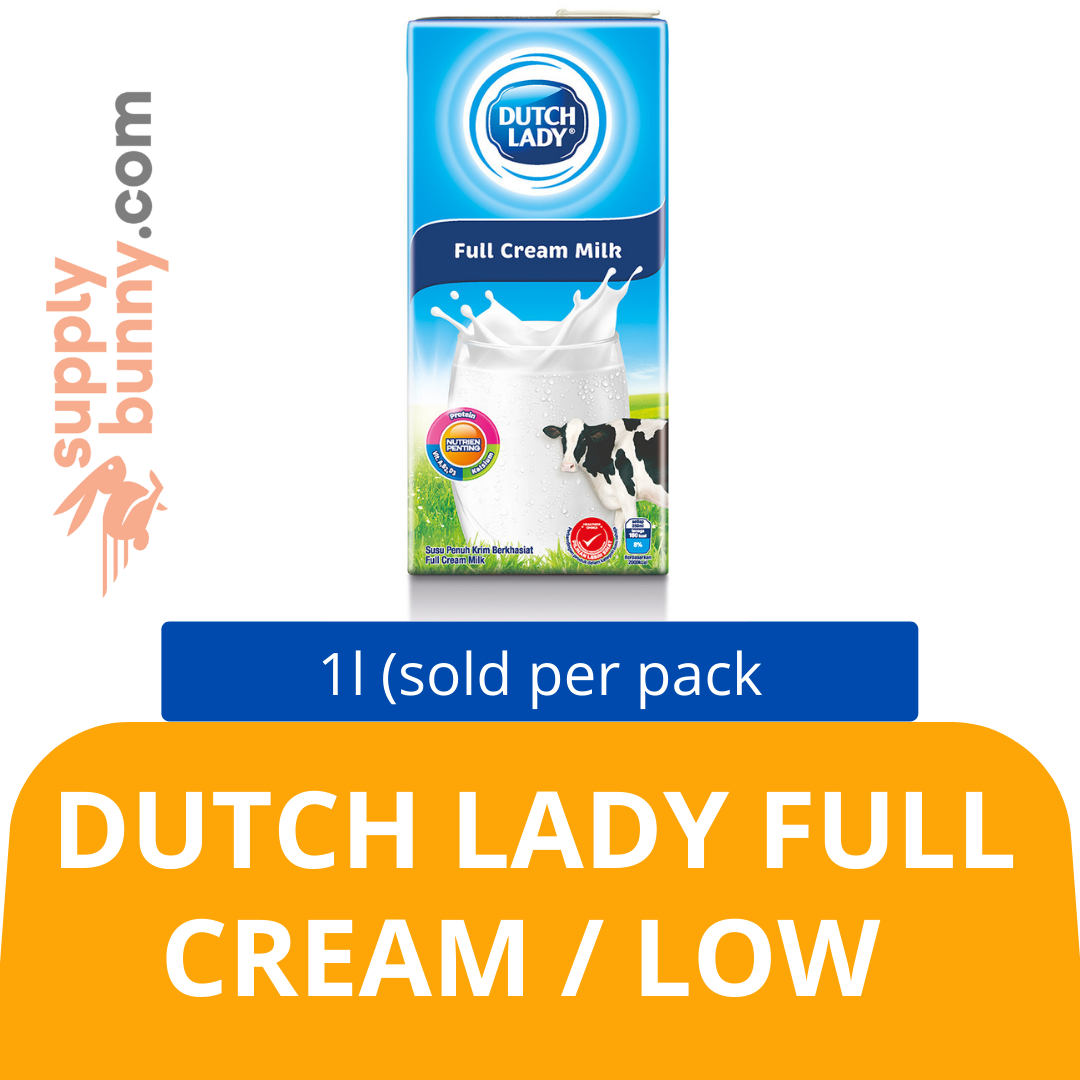 Dutch Lady UHT Full Cream / Low Fat 1Litre  (sold per pack) 全脂牛奶/脱脂牛奶 PJ Grocer Dutch Lady Krim Penuh / Lemak Rendah