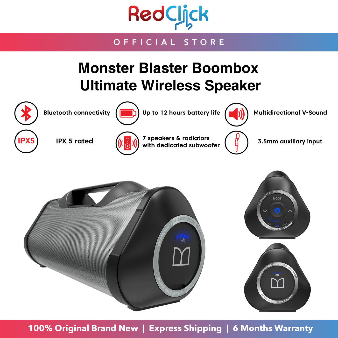 Monster Blaster Ultimate Performance Wireless Boombox Wireless Bluetooth Speaker NFC One Touch Pairing EQ Mode Mobile Charging Support Mic Suitable Indoor Or Outdoor Activity